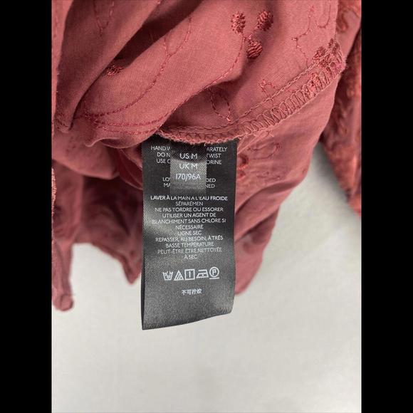 Pilcro Blouse Womens Size Medium Red Embroidered Whitney Trapeze Button Up Top - Picture 5 of 8